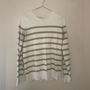 LOFT White and Tan Striped Sweater